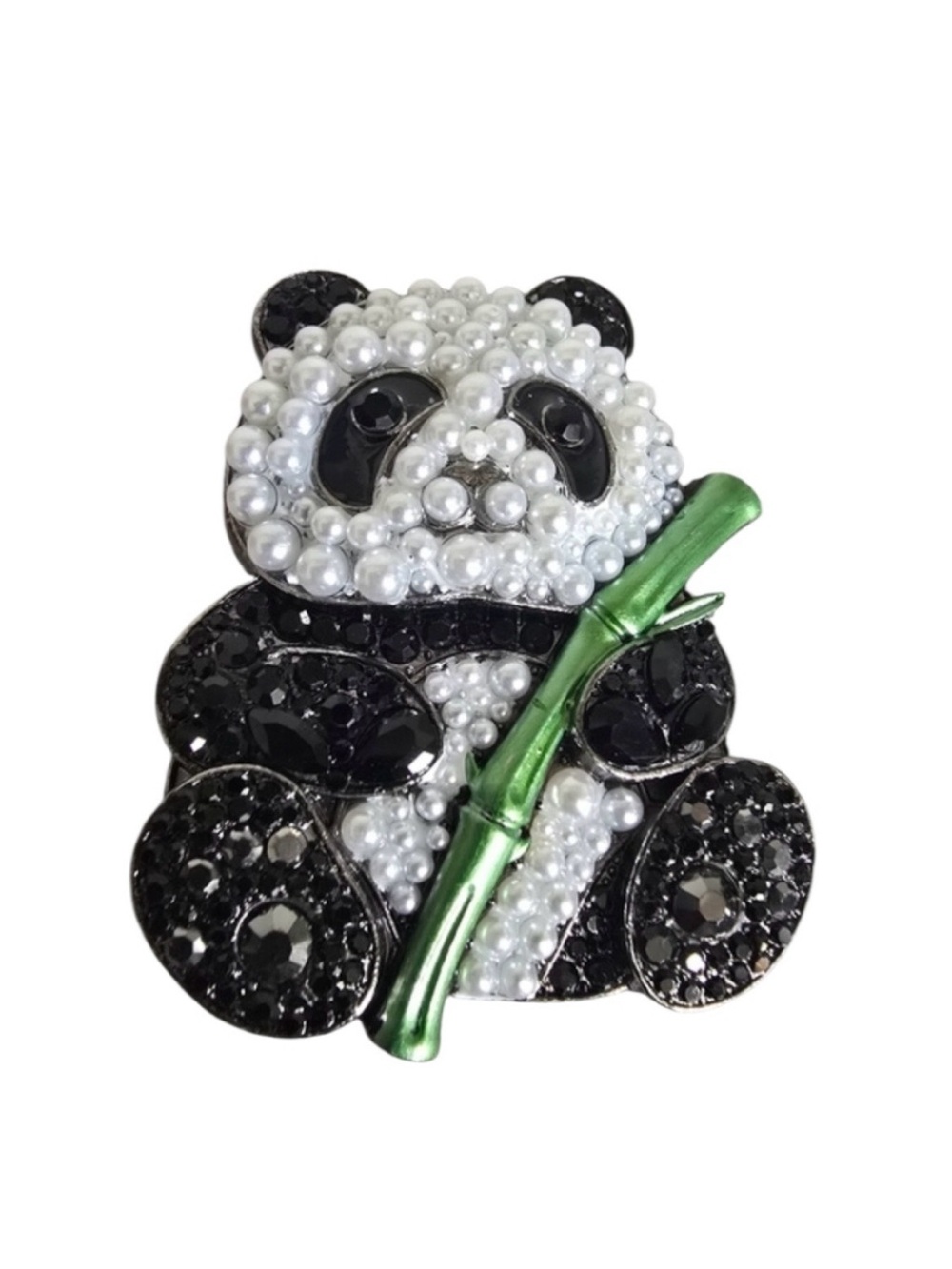 Panda Brooch with Black Rhinestones and Faux Pearls - New!